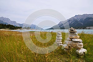 A figure made of piled stones or boulders humanoid-like stone statues.