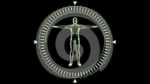 Figure of man revolving in moving dial circle