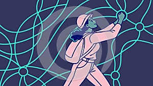 Figure Navigating Complex Abstract Digital Network Journey vector design Generative AI