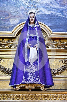 figure of Our Lady of Sorrows in the Interior of the Basilica of the Martires, Church of the Holy Sacrament, Lisbon.