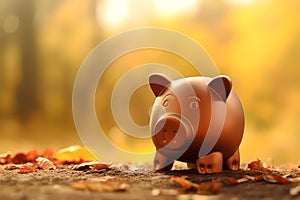 Figure of a piggy bank with a blurred background. Fun way to save money. Generative AI.