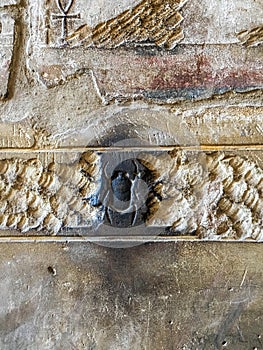 Figure scarab beetle on the wall of the temple of the Pharaohs in Luxor, Egypt