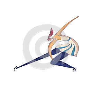 Figure skater girl in blom blue suit. Vector illustration on white background.