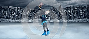 figure skater on winter lake background