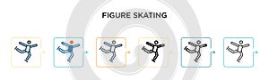 Figure skating vector icon in 6 different modern styles. Black, two colored figure skating icons designed in filled, outline, line