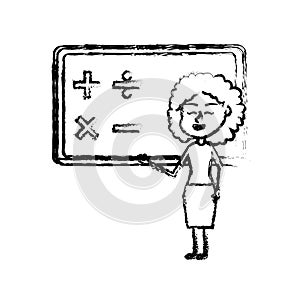 Figure woman teacher teaching to the student in the blackboard