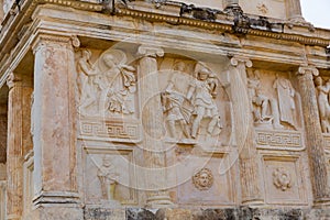 Figured marble reliefs of antique Sebasteion in Aphrodisias, Turkey