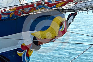 Figurehead on sailing wooden ship photo