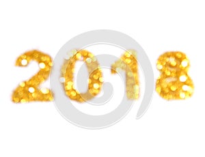 Figures 2018 of golden glitter on white background, symbol of New Year, icon