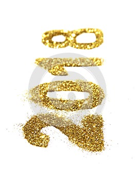 Figures 2018 of golden glitter on white background, symbol of New Year, icon for your design.