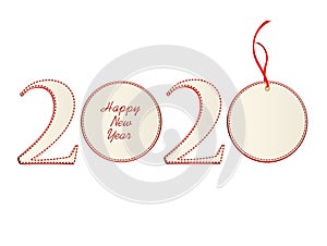Figures 2020 with christmas ball of paper. New Year, Winter theme. Vector. Greeting card on a white background