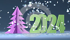 Figures 2024 and Christmas tree on red background