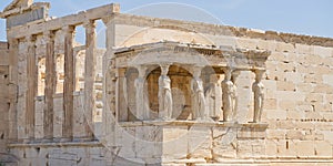 Figures of the Caryatid Porch of the Erechtheion on the Acropolis at Athens. Sunny day no people.