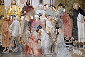 Figures of clergy and laity, detail of the Active and Triumphant Church, fresco in Santa Maria Novella church in Florence
