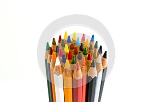 Figures with colored pencils on white background