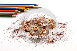 Figures with colored pencils on white background