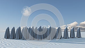 Figures covered in cloth