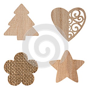 Figures made of wood and rope: tree, heart, flower, star