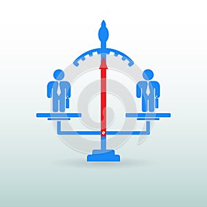 Figures of people standing on the scales. Competition. Business