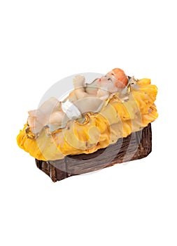 Figurine of baby Jesus Christ in a Christian nativity scene