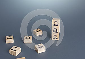 Figurine blocks with employees. Personnel recruitment concept. Team building. Company organization. Hiring, recruiting