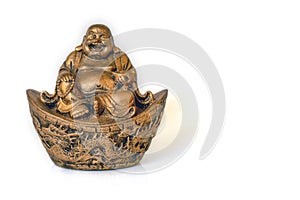 Figurine Cheerful Hotei - Image. Smiling Buddha - Chinese God of Happiness, Wealth and Lucky Isolated on white - Image