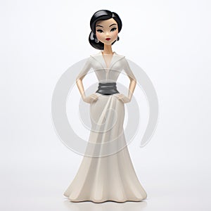 Cartoon Female Figurine With Slicked Back Hairstyle On White Background photo