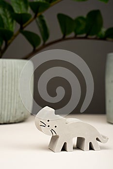 figurine toy animal handmade concrete and plaster cat for playing with children and minimalistic decor and home decoration