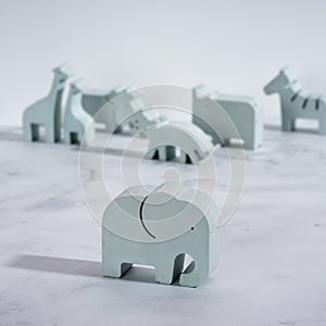 Figurine toy animal handmade concrete and plaster elephant for playing with children and minimalistic decor and home decoration