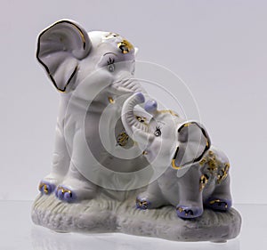 Figurine of Two Elephant on white