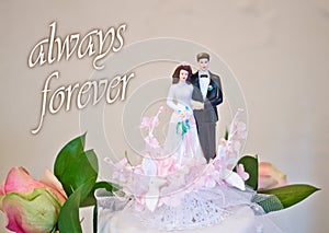 Figurines of the bride and groom wedding cake