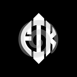 FIIK circle letter logo design with circle and ellipse shape. FIIK ellipse letters with typographic style. The three initials form