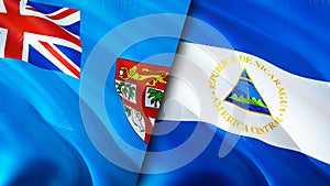 Fiji and Nicaragua flags. 3D Waving flag design. Fiji Nicaragua flag, picture, wallpaper. Fiji vs Nicaragua image,3D rendering.