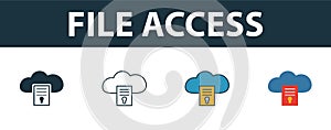 File Access icon set. Four simple symbols in diferent styles from web hosting icons collection. Creative file access icons filled
