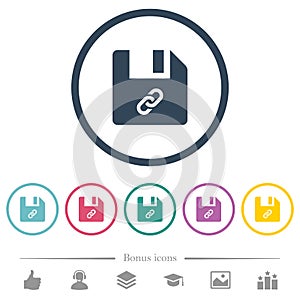 File attachment flat color icons in round outlines