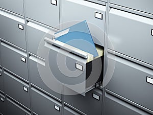 File cabinet with blue document