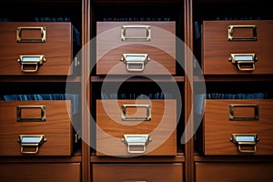File cabinet with a wide open drawer full of files. Generative AI