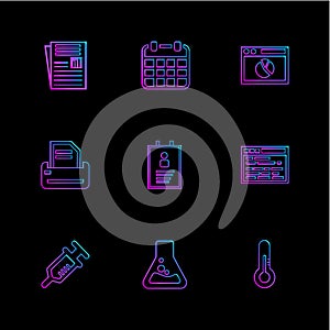 file , calender ,web , printer , profile , web , syringe , flask