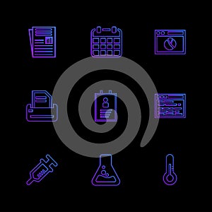 file , calender ,web , printer , profile , web , syringe , flask