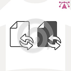 File changes sync line and solid icon, cloud storage concept. Vector graphics. Document file, refresh, resume and sync