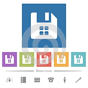 File components flat white icons in square backgrounds