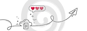 File data storage line icon. Cloud computing sign. Continuous line with plane. Vector