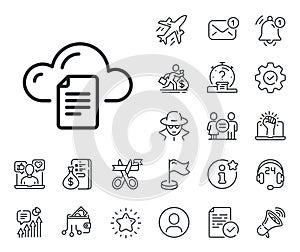 File data storage line icon. Cloud computing sign. Salaryman, gender equality and alert bell. Vector