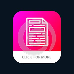 File, Document, Design Mobile App Button. Android and IOS Line Version