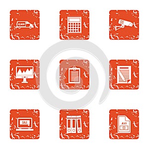 File document icons set, grunge style