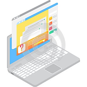 File document on laptop computer vector icon