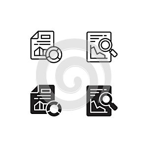 File and document search icon. Vector illustration on white isolated background with magnifier loupe. Premium Vector