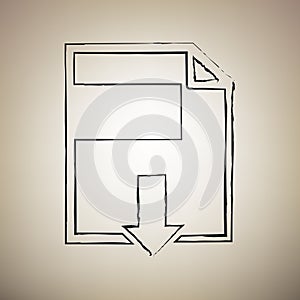 File download sign. Vector. Brush drawed black icon at light bro