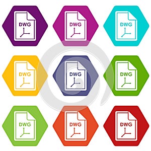 File DWG icon set color hexahedron