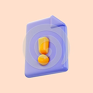 File exclamation icon 3d render concept for Personal Reject file Unaccepted
